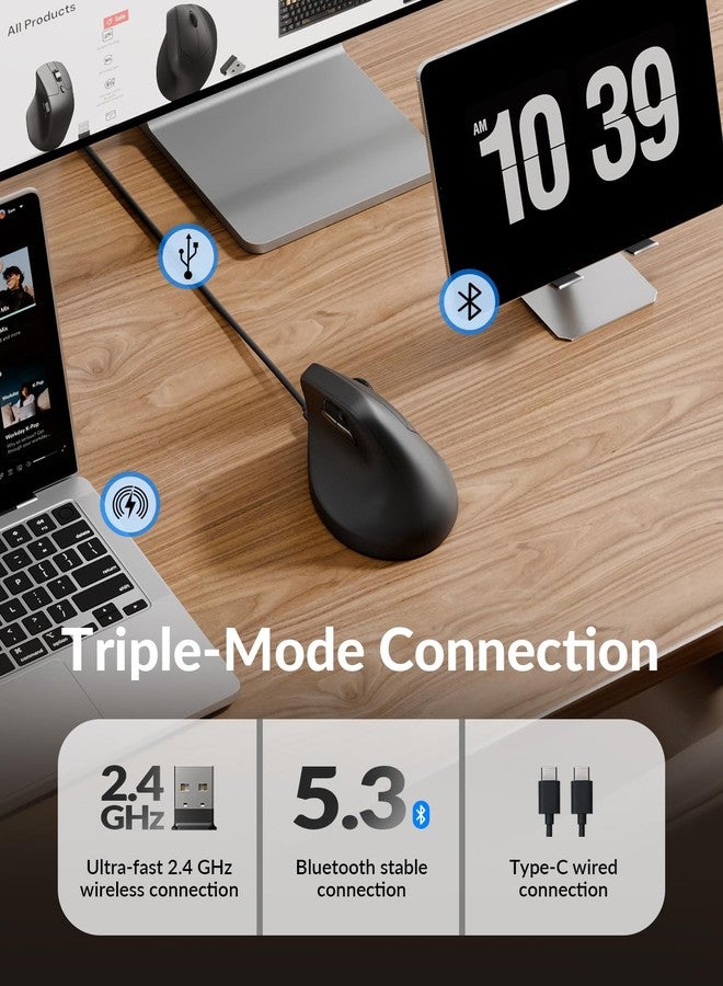 كيشرون ماوس Keychron M5 8K عمودي مريح لاسلكي، بتردد 2.4 جيجاهرتز/بلوتوث 5.3/قابل للشحن، بخمسة مستويات تصل إلى 30 ألف نقطة في البوصة مع أزرار قابلة للبرمجة لأجهزة الكمبيوتر المحمولة التي تعمل بنظامي macOS/Windows - أسود - Image 3