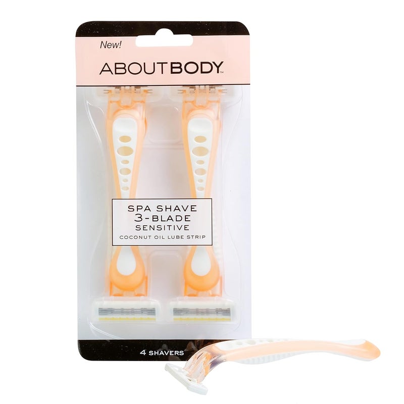 About Face About Face Body Spa Shave 3Blade Sensitive Disposable Razors With Coconut Oil Lube Strip 4 Count 