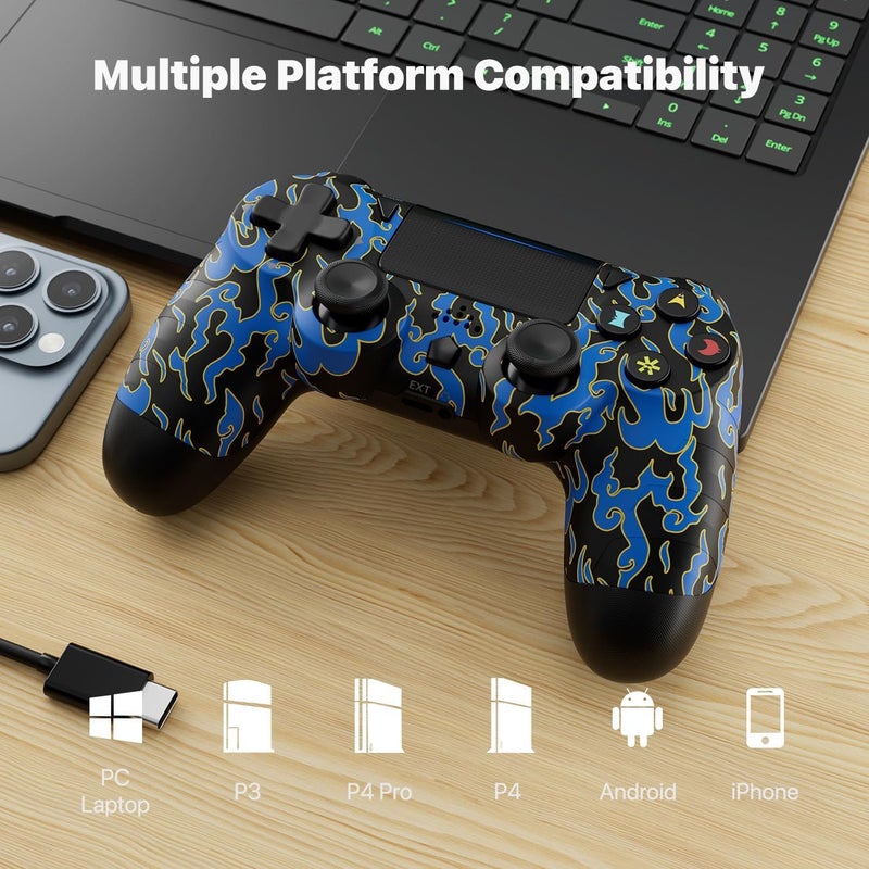 ISHAKO Controller for PS4, Wireless Controller for PlayStation 4/Slim/Pro, 800mAh Battery with Double Vibration, 6-axis Motion Sensor, Speaker, 3.5mm Audio Jack, TouchPad - Red&Blue - Image 3