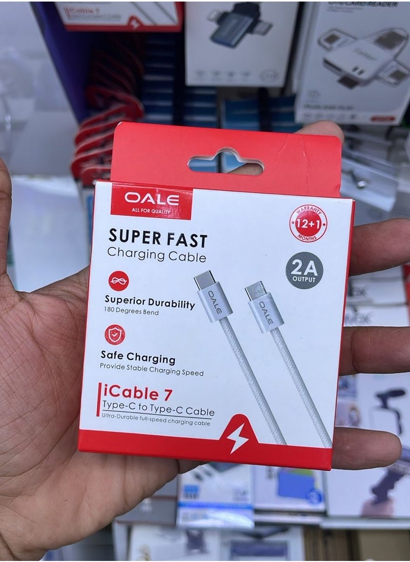 OALE iCable 7 | Type-C to Type-C Super Fast Charging Cable | 2A Output | 180° Bend Durable | 13-Month Warranty 