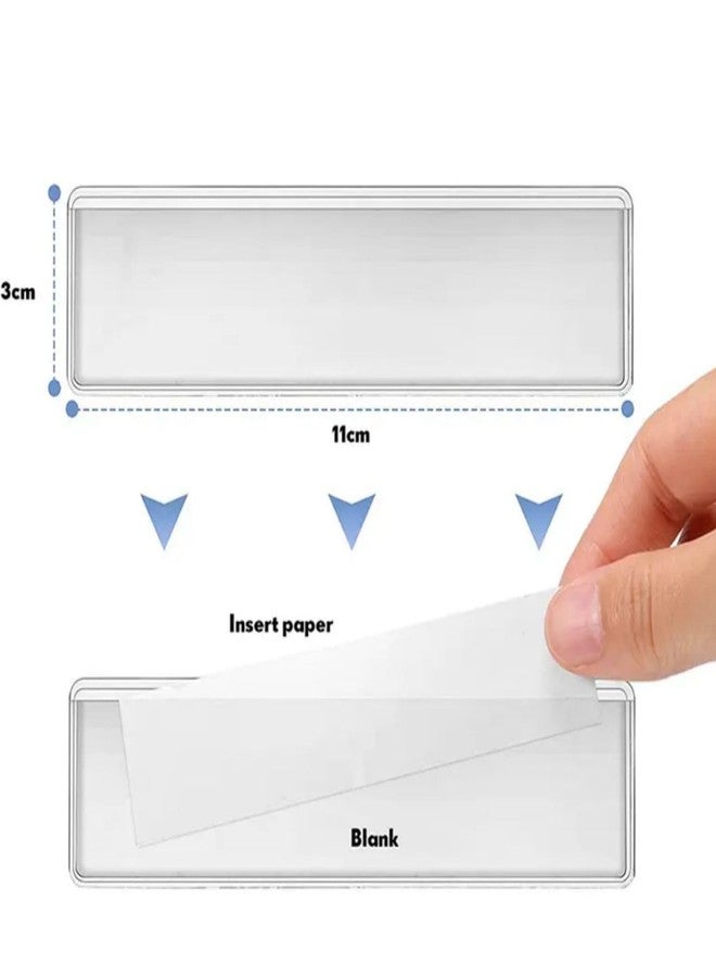 SNOOGG 20 Pack Clear Acrylic Label Holder 80x25 mm Self Adhesive, Blank Shelf Name Badge Strip for Kitchen Cabinet, Store Rack, Food Cover, Library, Inventory & Counter Display - Image 2