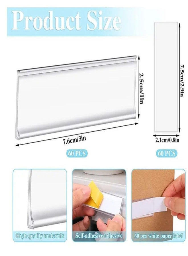 SNOOGG 20 Pack Clear Acrylic Label Holder 80x25 mm Self Adhesive, Blank Shelf Name Badge Strip for Kitchen Cabinet, Store Rack, Food Cover, Library, Inventory & Counter Display - Image 3