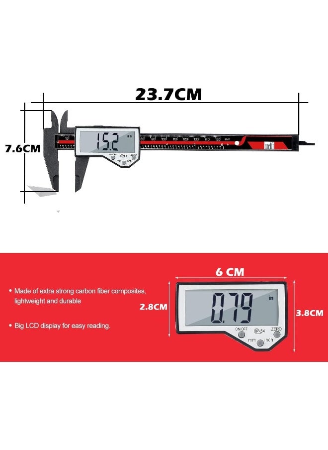 melfi Melfi Electronic Digital Nylon Vernier Caliper - 0-6 Inch/150mm, Inch/Metric Conversion, Extra Large LCD Screen, Auto Off – Precise Measuring Tool in Red/Black  - Image 2