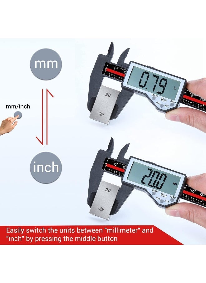 melfi Melfi Electronic Digital Nylon Vernier Caliper - 0-6 Inch/150mm, Inch/Metric Conversion, Extra Large LCD Screen, Auto Off – Precise Measuring Tool in Red/Black  - Image 4