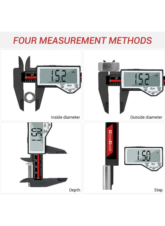 melfi Melfi Electronic Digital Nylon Vernier Caliper - 0-6 Inch/150mm, Inch/Metric Conversion, Extra Large LCD Screen, Auto Off – Precise Measuring Tool in Red/Black  - Image 5
