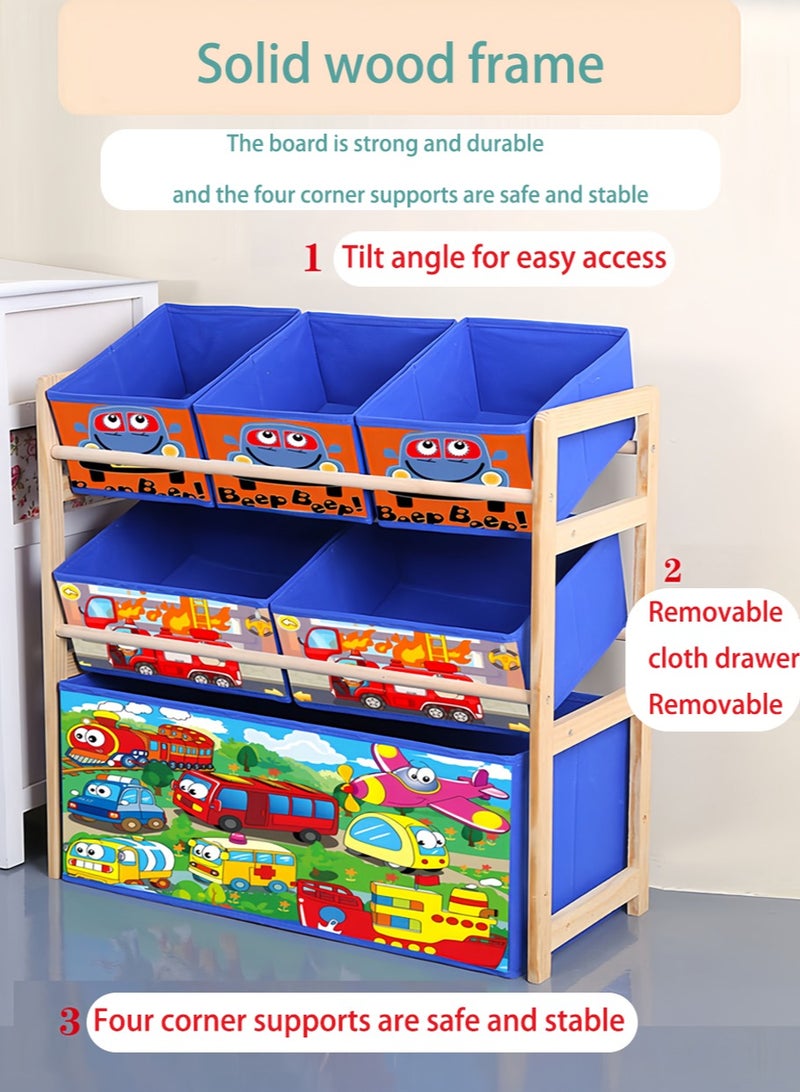 Leon Home 3-Layer Kids Toy Storage Box with 6 Patterned Canvas Box Removable Boxes for Kids Room, Living Room, Toy Box and Storage Cabinet, Toy Storage Box, Toddler Playroom Display Rack (Fire Truck) - Image 2