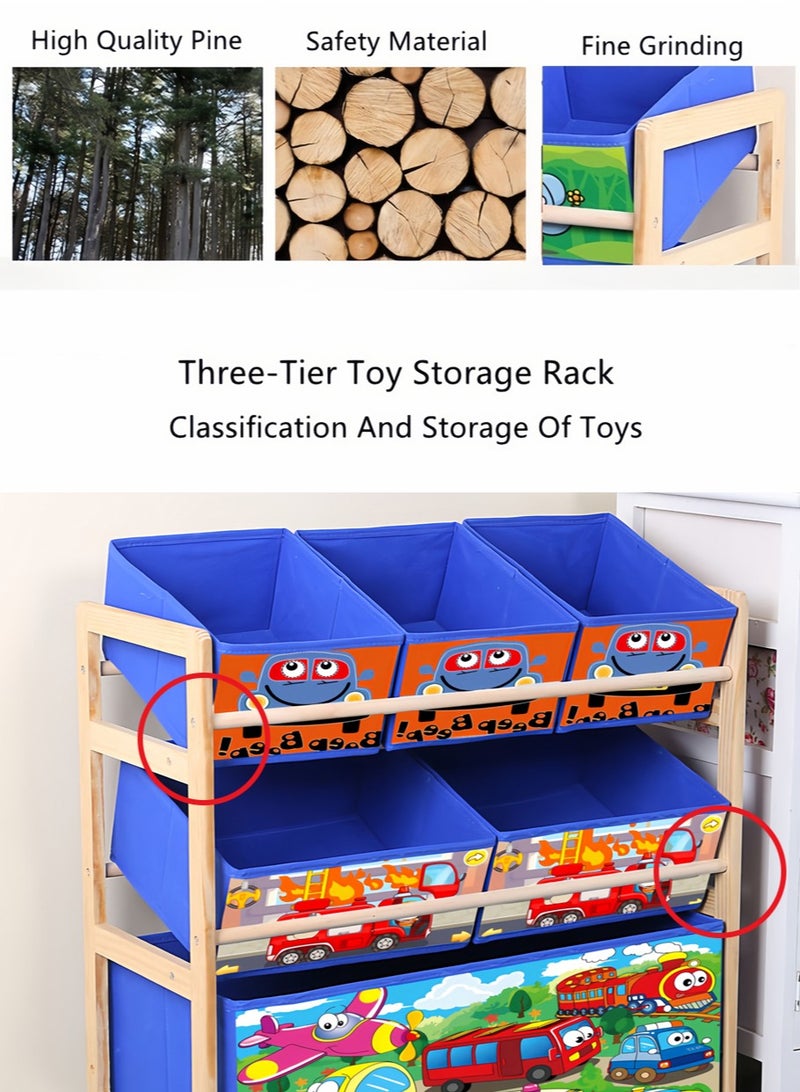 Leon Home 3-Layer Kids Toy Storage Box with 6 Patterned Canvas Box Removable Boxes for Kids Room, Living Room, Toy Box and Storage Cabinet, Toy Storage Box, Toddler Playroom Display Rack (Fire Truck) - Image 3