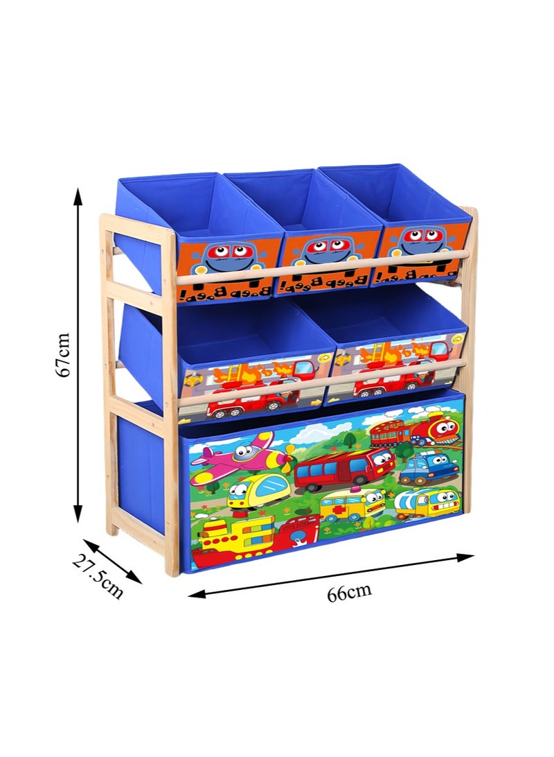 Leon Home 3-Layer Kids Toy Storage Box with 6 Patterned Canvas Box Removable Boxes for Kids Room, Living Room, Toy Box and Storage Cabinet, Toy Storage Box, Toddler Playroom Display Rack (Fire Truck) - Image 4