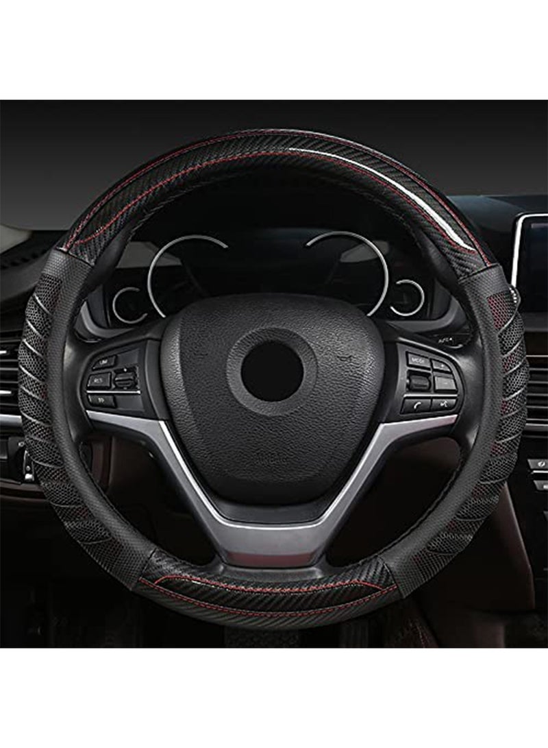 LIMOS Carbon Fiber Car Steering Wheel Cover with 3D Honeycomb Hole Anti-Slip Design, 15 Inch Universal(Black)  - Image 1