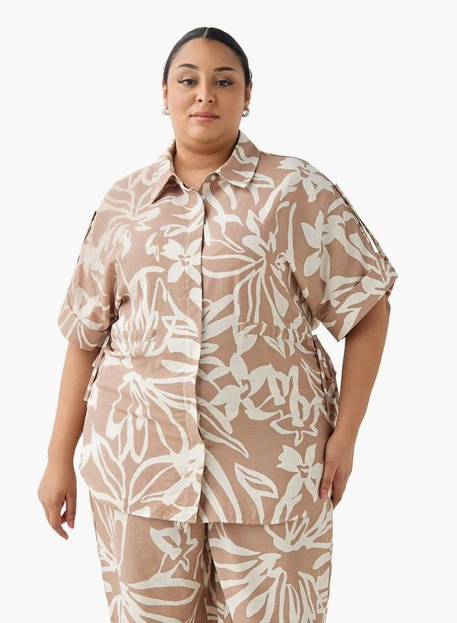  أولا بوبكن Ulla Popken Relaxed Fit Tie Up Detail Shirt with Floral Print