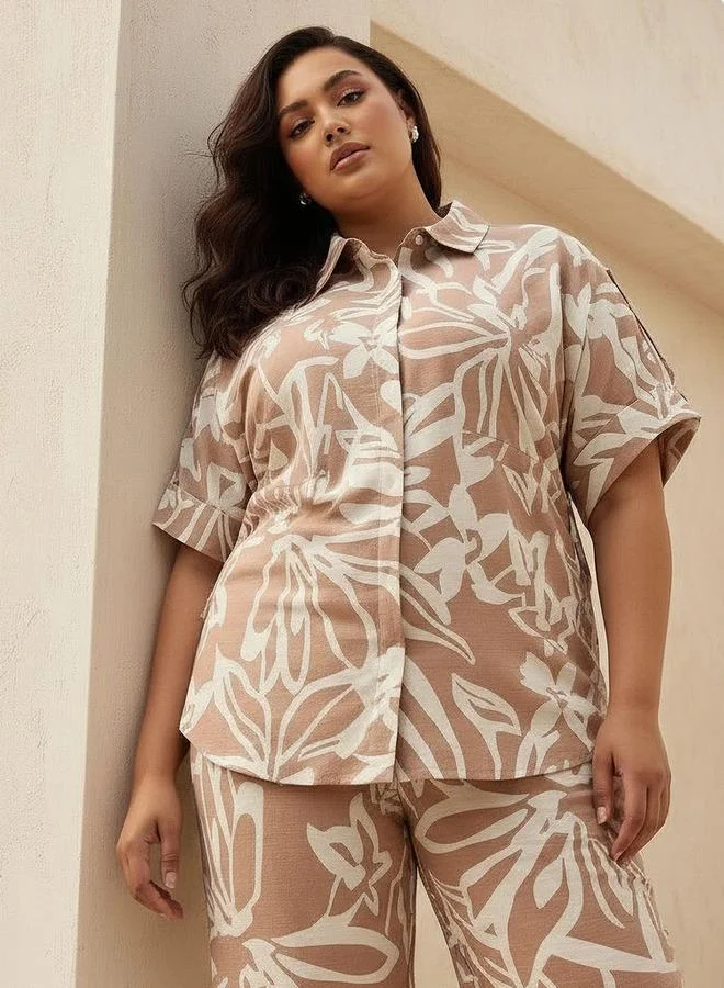  أولا بوبكن Ulla Popken Relaxed Fit Tie Up Detail Shirt with Floral Print