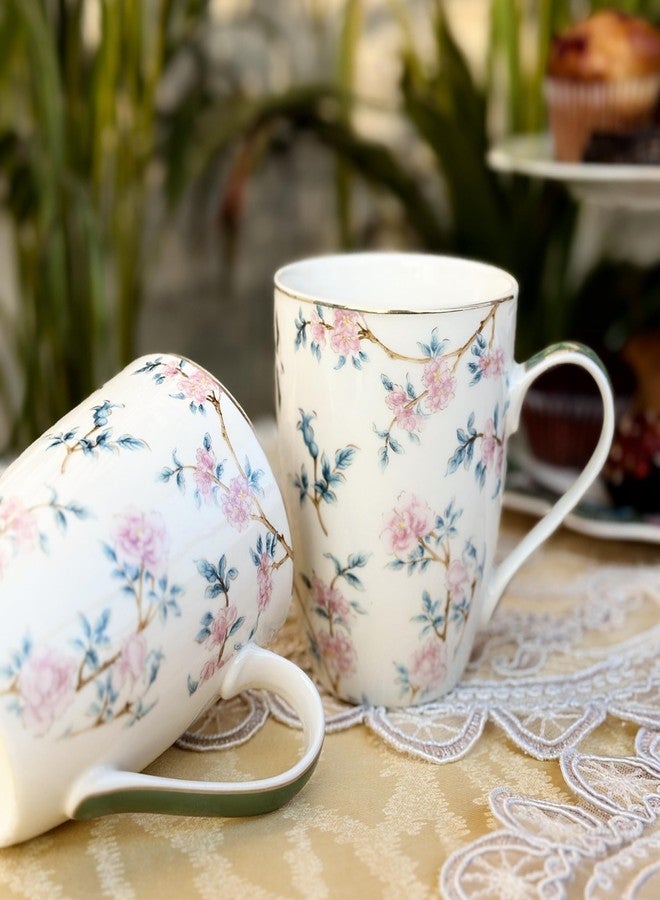 Vigneto Floral Victorian Green Gold Coffee Mug Set | Set of 2 Mugs, 300 ML | Finest Premium Porcelain - Image 1
