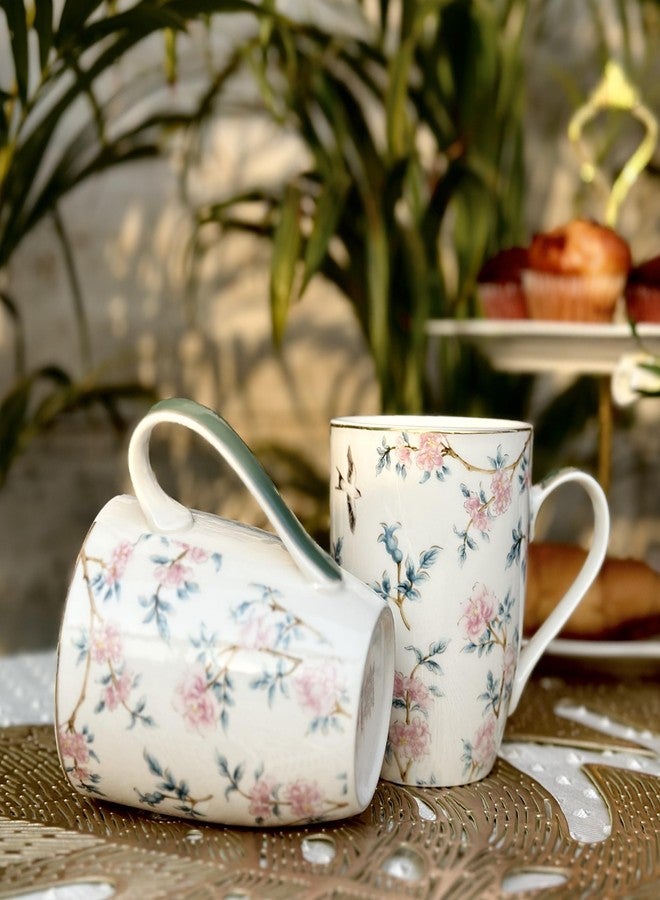 Vigneto Floral Victorian Green Gold Coffee Mug Set | Set of 2 Mugs, 300 ML | Finest Premium Porcelain - Image 2