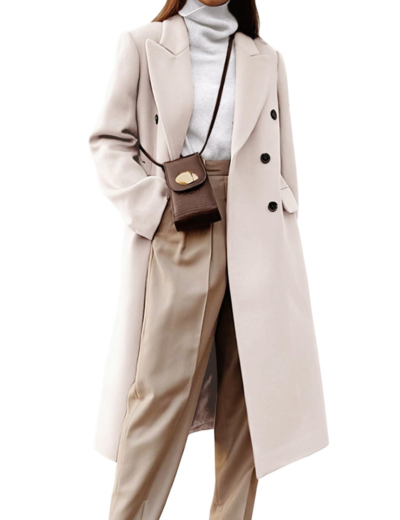 IDEALSANXUN Long Wool Coats for Women 2026 Peacoat Double Breasted Trench Coats Fall Fashion Outfits Winter Clothes Overcoat Dress Jackets, Beige, M - Image 1