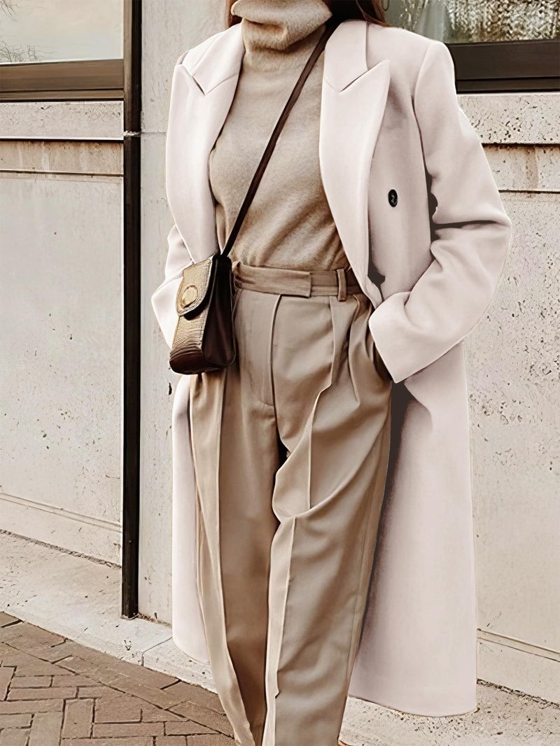 IDEALSANXUN Long Wool Coats for Women 2026 Peacoat Double Breasted Trench Coats Fall Fashion Outfits Winter Clothes Overcoat Dress Jackets, Beige, M - Image 2