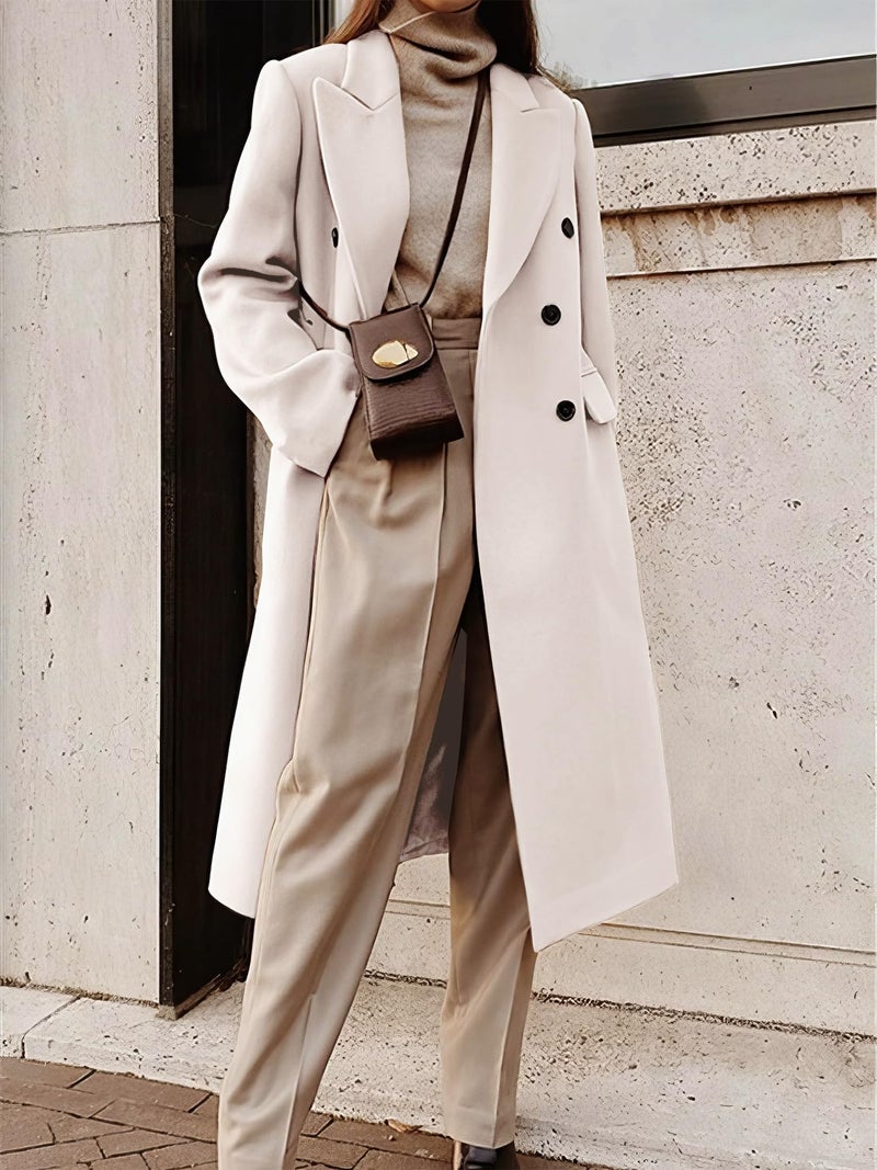 IDEALSANXUN Long Wool Coats for Women 2026 Peacoat Double Breasted Trench Coats Fall Fashion Outfits Winter Clothes Overcoat Dress Jackets, Beige, M - Image 4