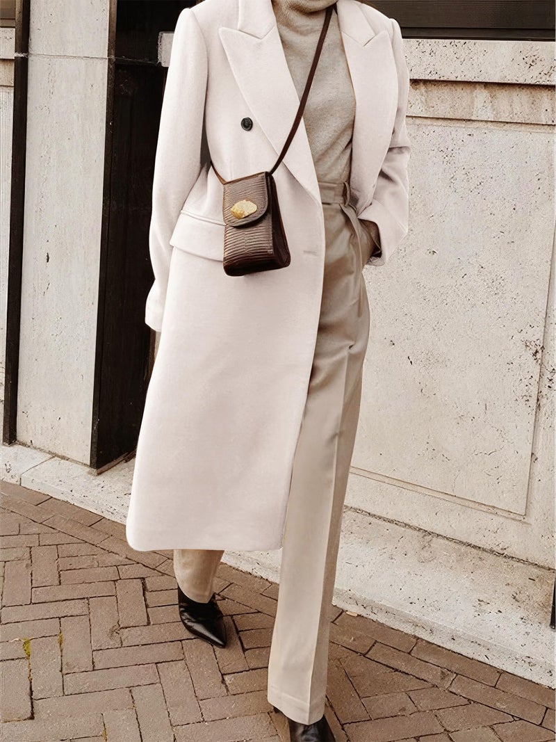 IDEALSANXUN Long Wool Coats for Women 2026 Peacoat Double Breasted Trench Coats Fall Fashion Outfits Winter Clothes Overcoat Dress Jackets, Beige, M - Image 3