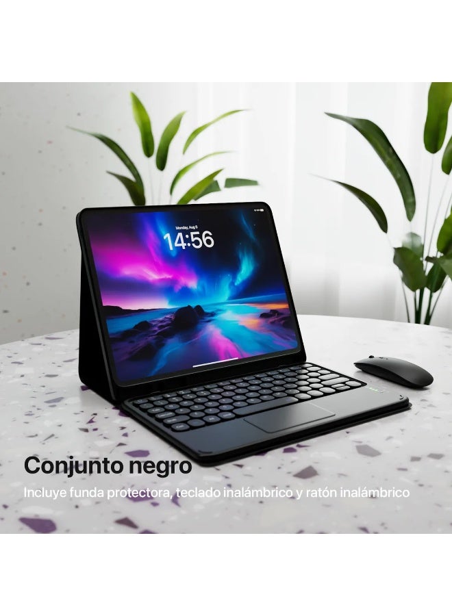 حافظة لوحة مفاتيح لجهاز iPad 9 8 الجيل السابع/Air 3 Pro مقاس 10.2 بوصة 2021 مع لوحة لمس ومفاتيح دائرية لطيفة ولوحة مفاتيح ملونة لجهاز iPad 9 8 7 حافظة لوحة مفاتيح لمس قابلة للفصل مع ماوس لجهاز iPad 10.2/10.5 بوصة (أسود) - Image 5