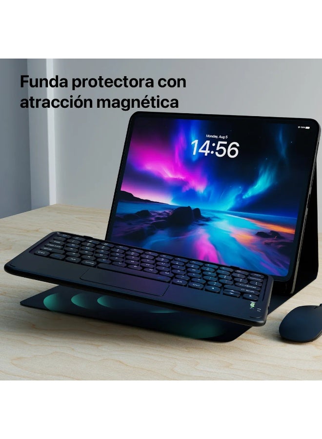 حافظة لوحة مفاتيح لجهاز iPad 9 8 الجيل السابع/Air 3 Pro مقاس 10.2 بوصة 2021 مع لوحة لمس ومفاتيح دائرية لطيفة ولوحة مفاتيح ملونة لجهاز iPad 9 8 7 حافظة لوحة مفاتيح لمس قابلة للفصل مع ماوس لجهاز iPad 10.2/10.5 بوصة (أسود) - Image 4