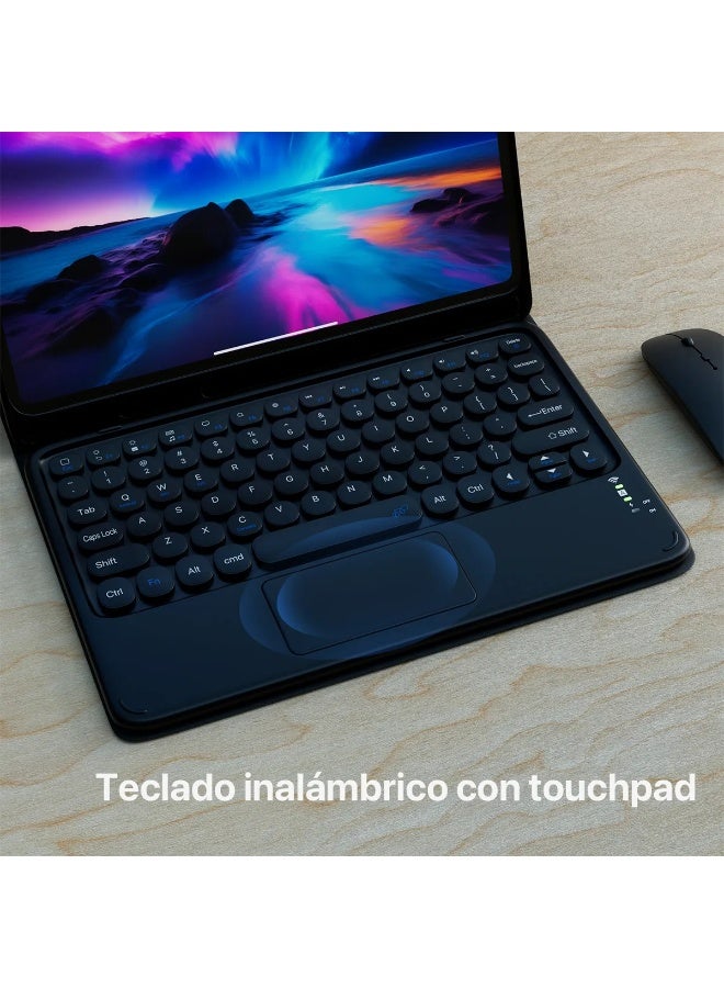 حافظة لوحة مفاتيح لجهاز iPad 9 8 الجيل السابع/Air 3 Pro مقاس 10.2 بوصة 2021 مع لوحة لمس ومفاتيح دائرية لطيفة ولوحة مفاتيح ملونة لجهاز iPad 9 8 7 حافظة لوحة مفاتيح لمس قابلة للفصل مع ماوس لجهاز iPad 10.2/10.5 بوصة (أسود) - Image 3