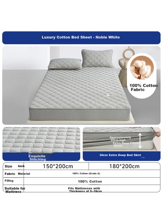 Mlily Cotton Fitted Sheet, 100% Class A Xinjiang Cotton, Quilted Fitted Sheet, Mattress Protector Cover, Single Piece, Gray, 1.5m - Image 3