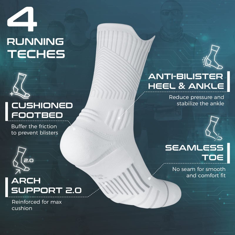 Rahhint Compression Running Socks 3 Pairs, Cushion Crew Socks, Anti-Blister Moisture Wicking Athletic Hiking Basketball Socks - Image 5