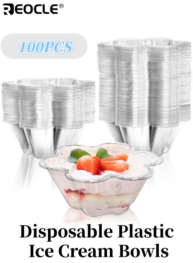 REOCLE 100PCS Disposable Plastic Ice Cream Bowls Dessert Serving Bowls for Sundae Chocolate Desserts Appetizers Dessert Shot Glasses for Parties Catering and Events - Image 1