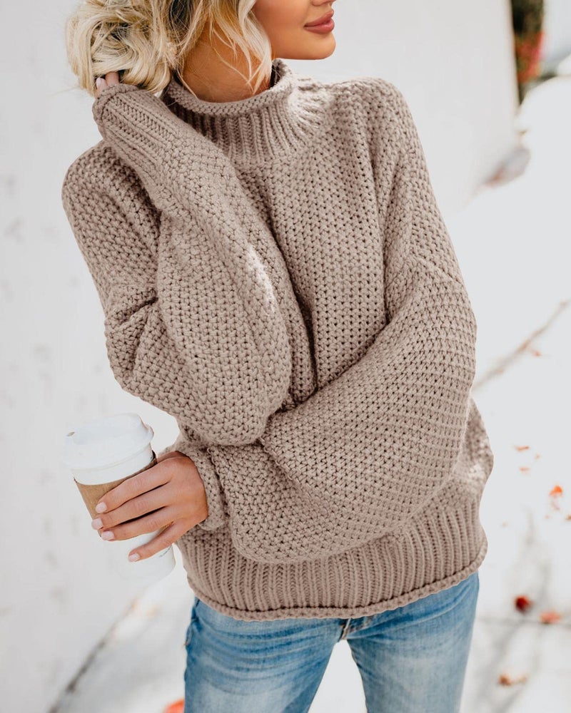 Saodimallsu Womens Turtleneck Sweater Oversized Warm Winter Sweaters Batwing Long Sleeve Cozy Chunky Knit Pullover Tops Tan - Image 4
