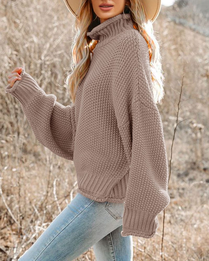 Saodimallsu Womens Turtleneck Sweater Oversized Warm Winter Sweaters Batwing Long Sleeve Cozy Chunky Knit Pullover Tops Tan - Image 2