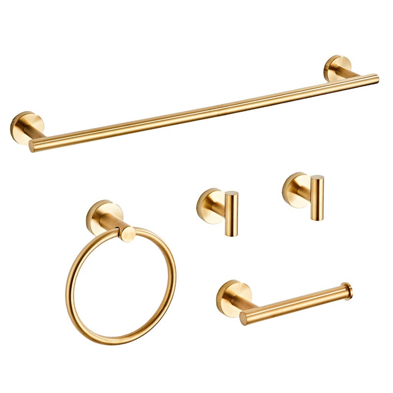 KUUBTH Brushed Gold Bathroom Hardware Set 5 Piece with Towel Racks for Bathroom  SUS304 Stainless Steel Bath Towel Bar Set  24 Inch Wall Mounted Accessories Kit - Image 1