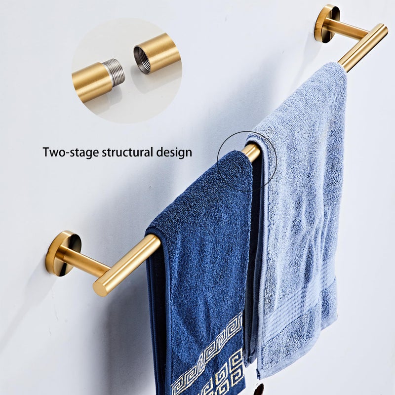 KUUBTH Brushed Gold Bathroom Hardware Set 5 Piece with Towel Racks for Bathroom  SUS304 Stainless Steel Bath Towel Bar Set  24 Inch Wall Mounted Accessories Kit - Image 3