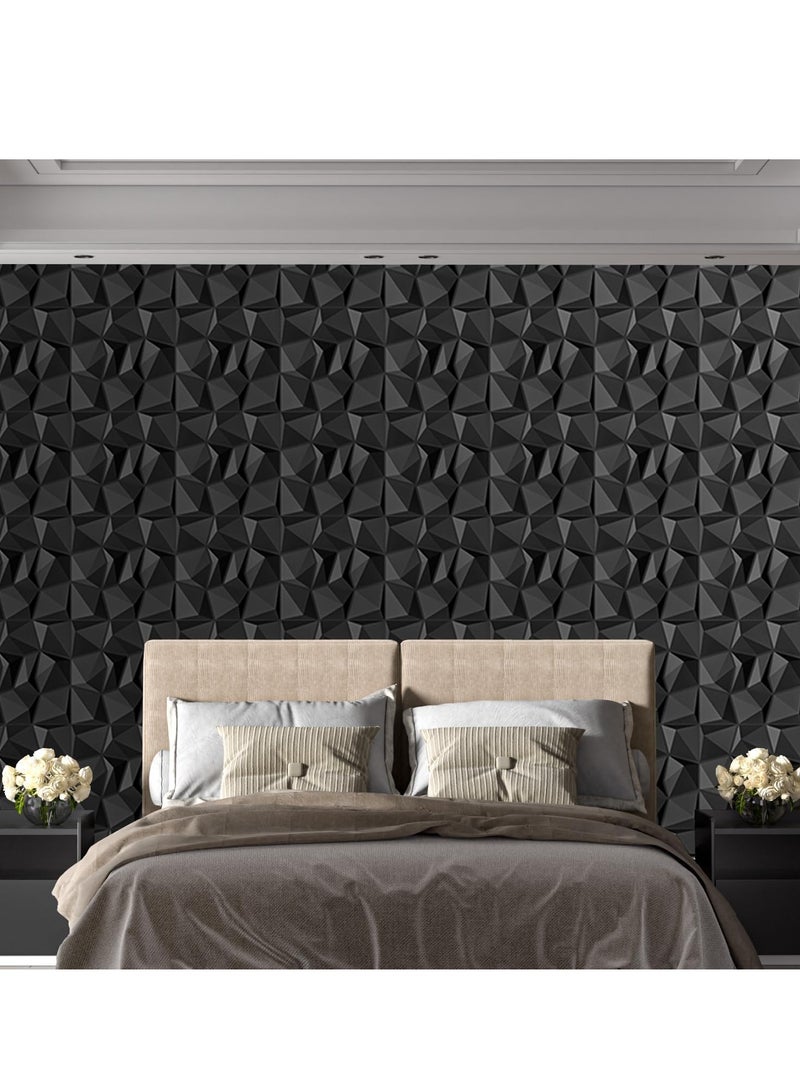 12 قطعة من لوحات الحائط ثلاثية الأبعاد، 19.7 × 19.7 بوصة، ألواح حائط PVC منقوشة بالألماس مقاومة للماء، ورق حائط ذاتي اللصق قابل للإزالة، بلاط حائط داخلي حديث  (أسود) - Image 5