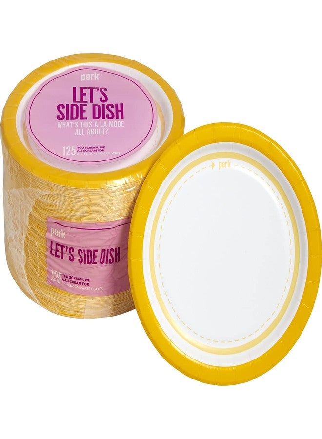 Perk Everyday Paper Plates, 6" Dia, White/yellow, 125/pack - Image 1