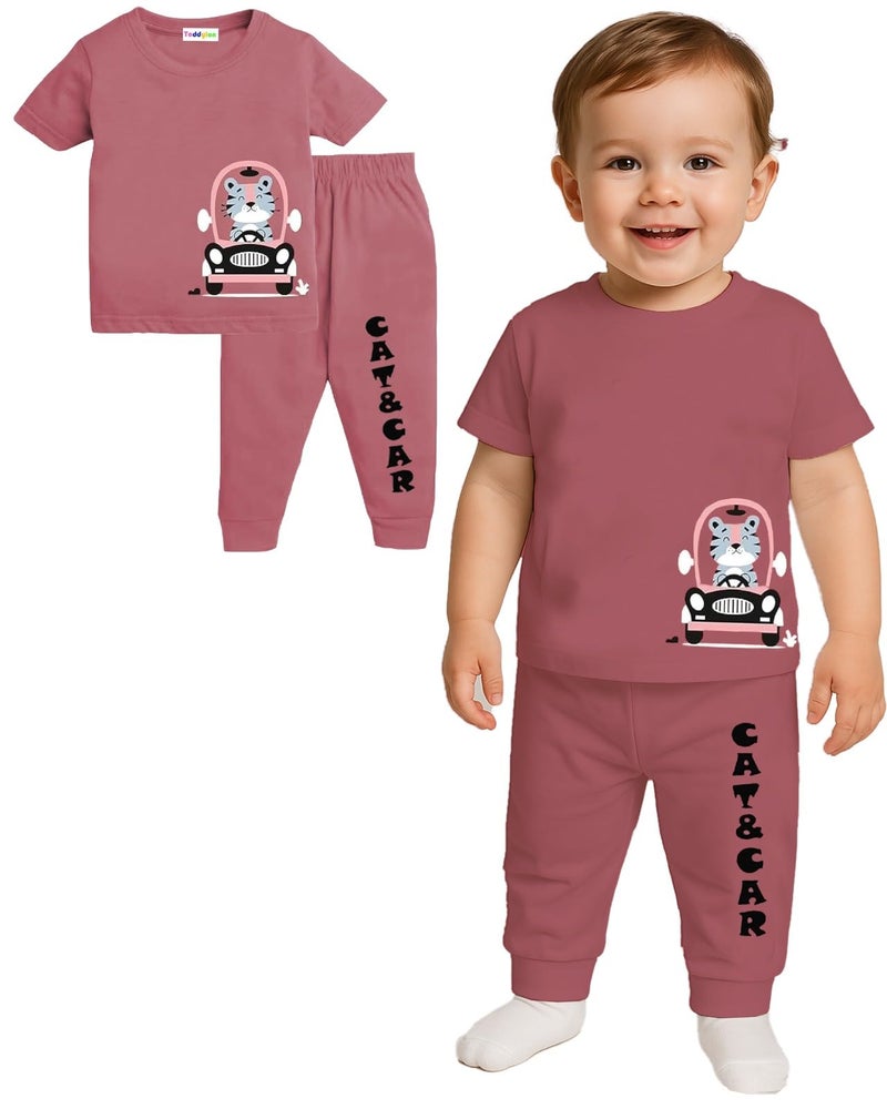 Toddylon Kids Co-Ord Set Boys & Girls Cotton T-Shirts and Pyjamas Sets | Toddlers Tracksuit | Clothing Combo | Coordinated Outfit (Pitch, 3-4 Years) - Image 1