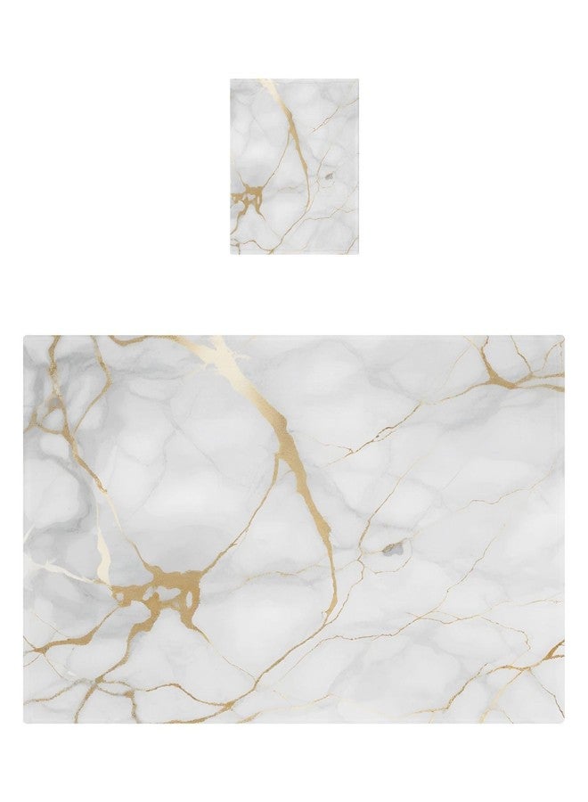 Kigai 2 Piece Towel Set, Cotton Soft Absorbent Bath Towels 27x54 Inch, White Gold Marble Washcloth Hand Towels 12x12 Inch - Image 1