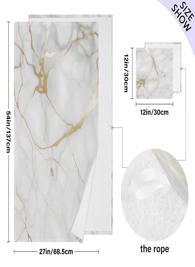 Kigai 2 Piece Towel Set, Cotton Soft Absorbent Bath Towels 27x54 Inch, White Gold Marble Washcloth Hand Towels 12x12 Inch - Image 3