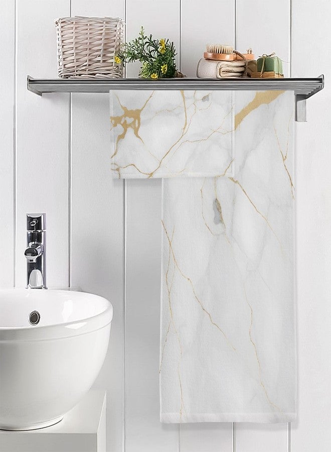 Kigai 2 Piece Towel Set, Cotton Soft Absorbent Bath Towels 27x54 Inch, White Gold Marble Washcloth Hand Towels 12x12 Inch - Image 5