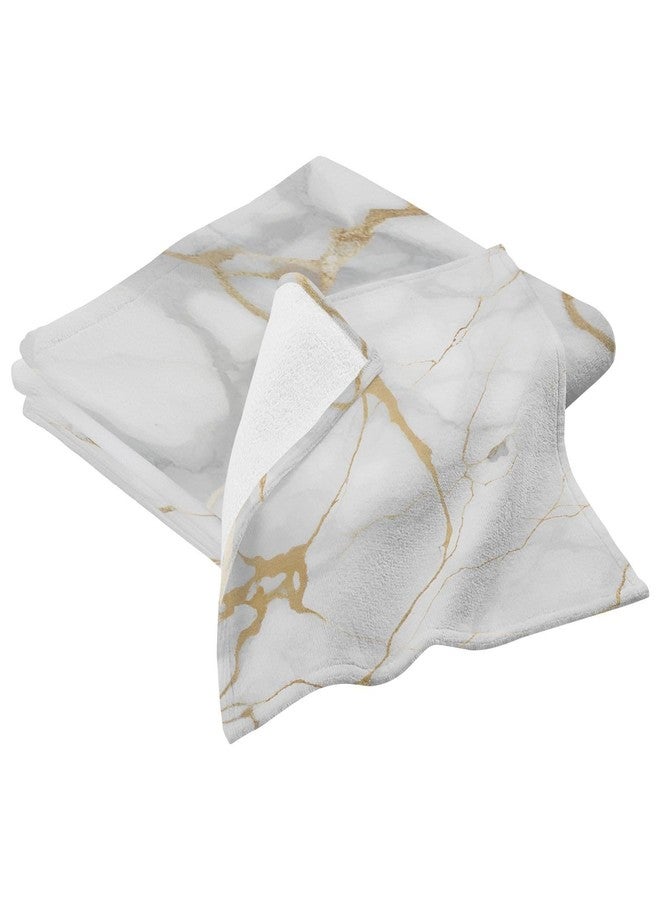 Kigai 2 Piece Towel Set, Cotton Soft Absorbent Bath Towels 27x54 Inch, White Gold Marble Washcloth Hand Towels 12x12 Inch - Image 2