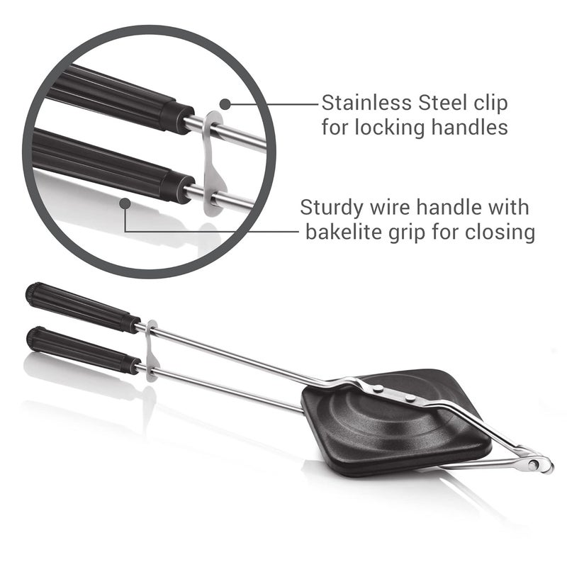 LUIE TEK LIYA LUIE TEK LIYANonStick Aluminium Sandwich Gas Toaster Compatibility with Gas Stoves FlameProof Design HeatResistant Handle Sandwich Maker Sandwich Toaster Black  - Image 4