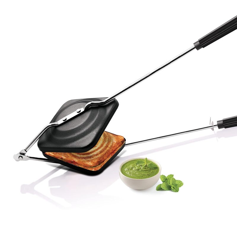 LUIE TEK LIYA LUIE TEK LIYANonStick Aluminium Sandwich Gas Toaster Compatibility with Gas Stoves FlameProof Design HeatResistant Handle Sandwich Maker Sandwich Toaster Black  - Image 1