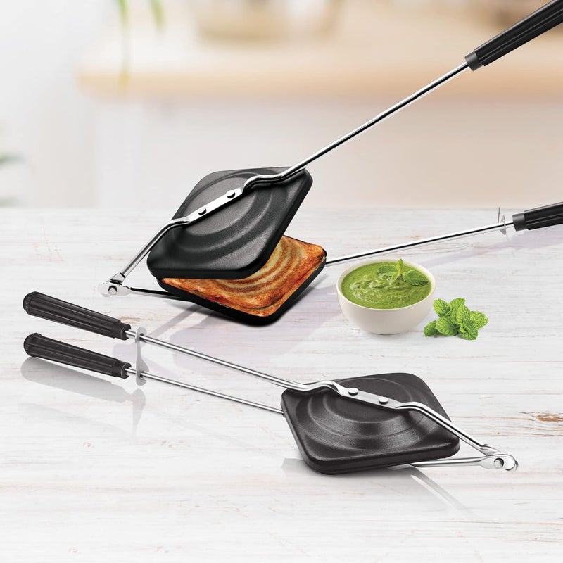 LUIE TEK LIYA LUIE TEK LIYANonStick Aluminium Sandwich Gas Toaster Compatibility with Gas Stoves FlameProof Design HeatResistant Handle Sandwich Maker Sandwich Toaster Black  - Image 5