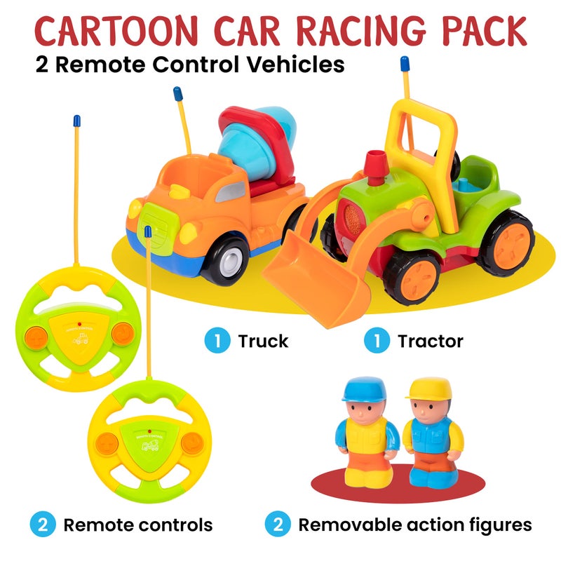 Prextex 2Pk Remote Control Cars For 3-5 Year Old Boys - Truck & Tractor Toddler Toys - Image 2