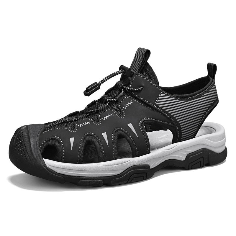 Escape Leopard 2024 Summer Baotou Sandals Microfiber Simple All-match Outdoor Beach Shoes Lightweight Platform Casual Men's Shoes - Image 1