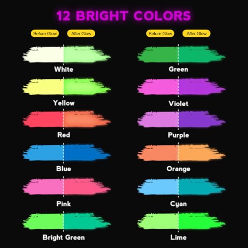 ABEIER Glow in the Dark Paint, 12 Colors (30ml/1oz) Blacklight Acrylic, Neon Craft, Long Lasting Glow Fluorescent Ideal for DIY Projects, Halloween, Easter, Christmas Decorations - Image 2