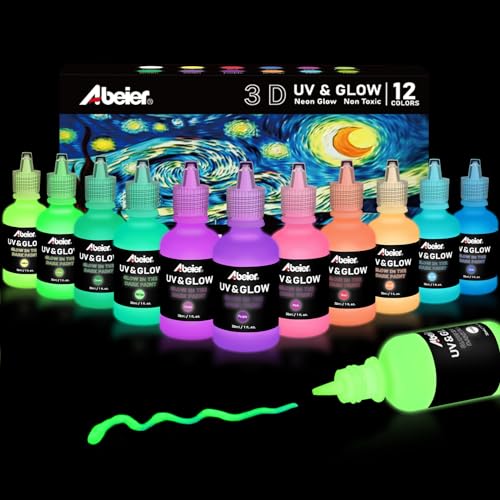 ABEIER Glow in the Dark Paint, 12 Colors (30ml/1oz) Blacklight Acrylic, Neon Craft, Long Lasting Glow Fluorescent Ideal for DIY Projects, Halloween, Easter, Christmas Decorations - Image 1