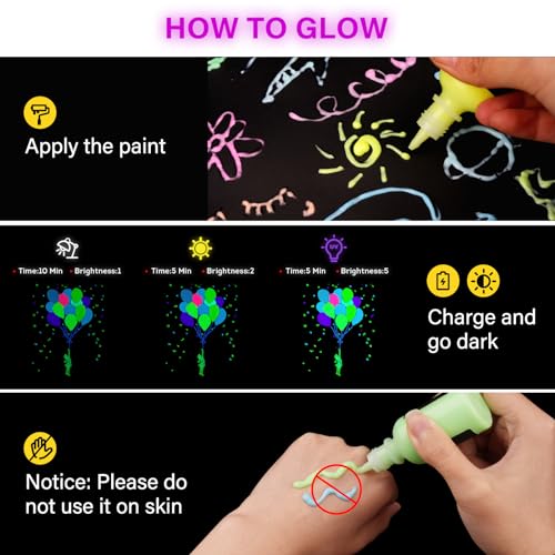 ABEIER Glow in the Dark Paint, 12 Colors (30ml/1oz) Blacklight Acrylic, Neon Craft, Long Lasting Glow Fluorescent Ideal for DIY Projects, Halloween, Easter, Christmas Decorations - Image 5