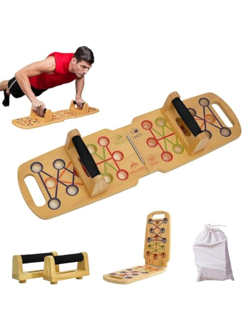 Arabest Wooden Portable Push up board, foldable fitness strength training pushup stand with solid bar grips, 2 handles for floor, professional push up training equipment for man and women - Image 1