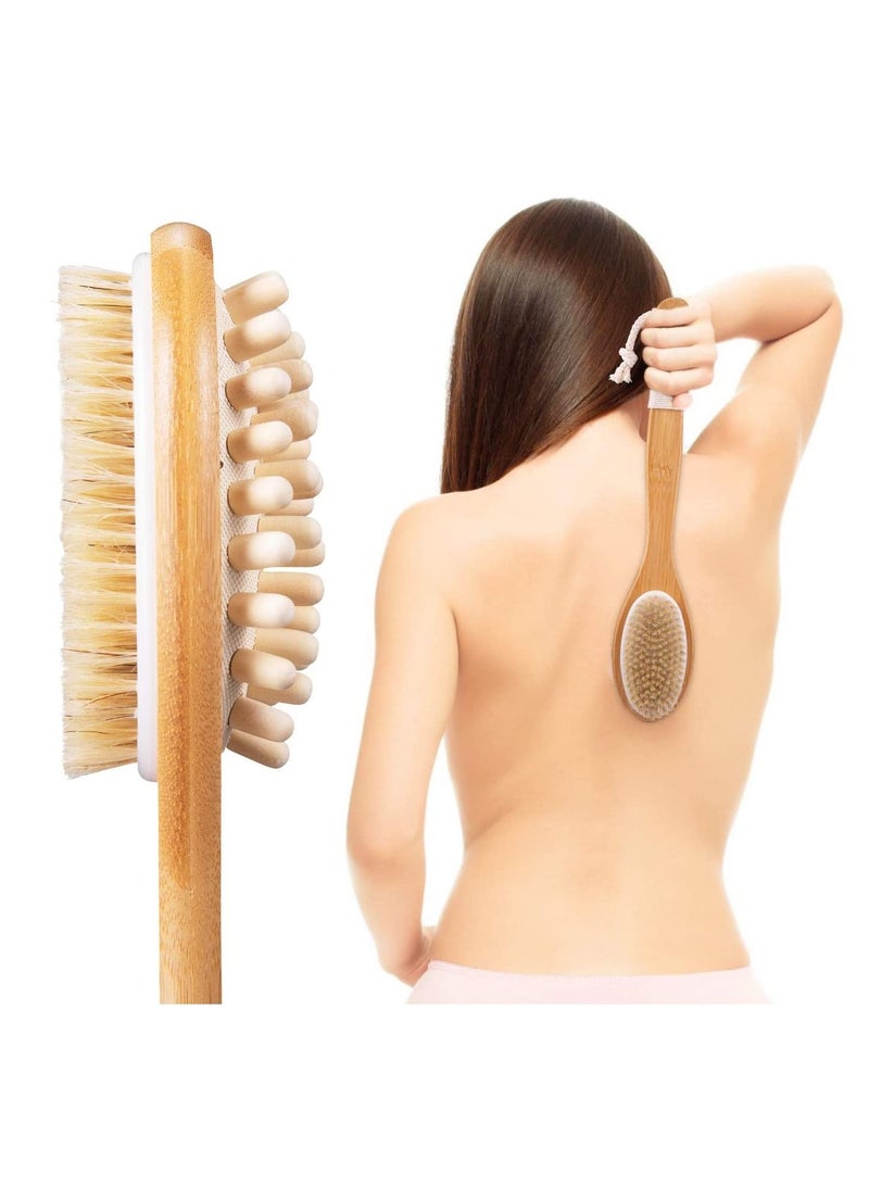 Bath Body Brush Long Handle Back SPA Clean Natural Bristle Shower Brushes Improves Blood Circulation Exfoliates Skin Health Wet Or Dry Scrubber Yellow - Image 1