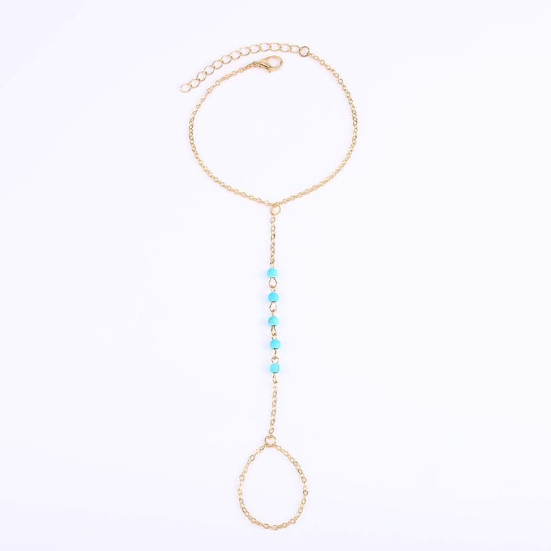 Bomine Turquoise Finger Bracelets Ring Hand Chain Beach Slave Bracelet Jewelry for Women and Girls (Gold) - Image 5