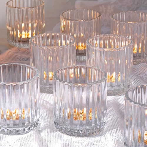 Lanttu Glass Large Votive Candle Holder Set of 8, Tea Lights Candle Holders for Wedding Table Centerpieces, Boho Decor, Home Dinner Birthday Party Decor, Bridal Shower and Holiday Decorations - Image 1